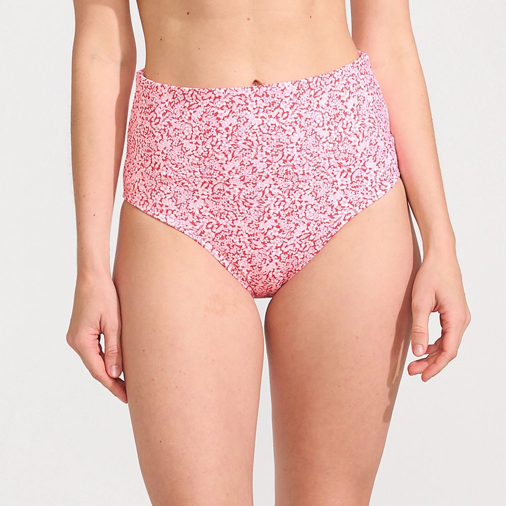 Land’s End Tugless High Leg High Waisted Floral Red Bikini Bottom